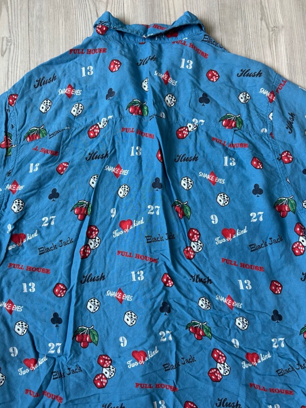 Steve & Barry's Blue Casino Dice & Cherries Button-Up Shirt - Picture 5 of 5